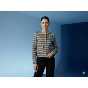 Truth by Republic Women Multi Color Tweed Plaid Jacket Taupe Green Orange Size 8